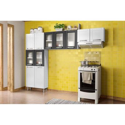 Kit de Cozinha Completa 3 Peças Múltipla  (2 Armários + 1 Paneleiro) CPT98 Branco/Preto - Bertolini