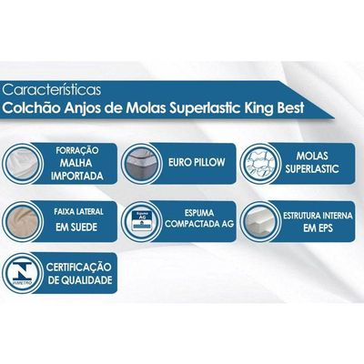 Cama Box Casal: Colchão Molas Anjos Superlastic King Best + Base Crc Suede Clean(138X188)