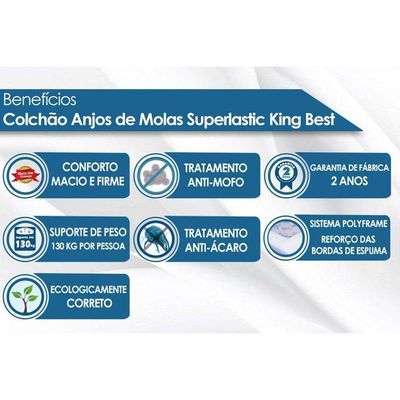 Cama Box Casal: Colchão Molas Anjos Superlastic King Best + Base Crc Suede Clean(138X188)