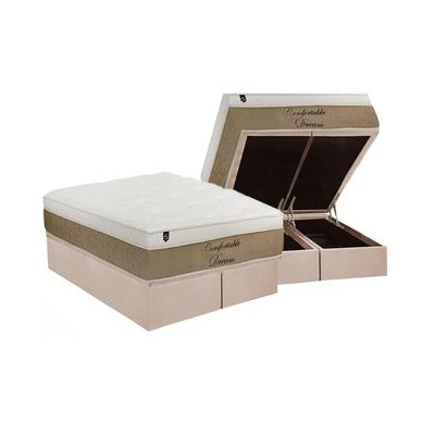 Cama Box Baú Queen: Colchão Molas Ensacadas Luckspuma Comfortable Dream+Base Clean(158X198)