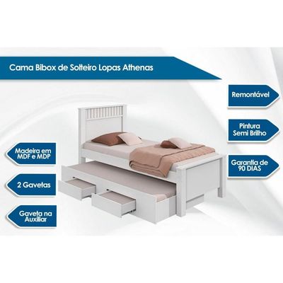 Cama Solteiro Athenas 2 Gavetas c/Auxiliar Amendoa/Off White - Lopas