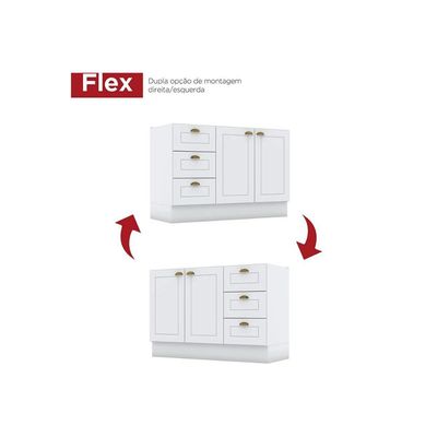 Balcão de Cozinha Americana 2 Portas e 3 Gavetas p/ Pia 120cm S/tampo Cinza - Henn