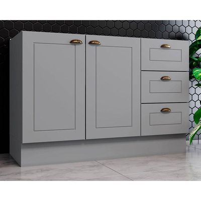 Balcão de Cozinha Americana 2 Portas e 3 Gavetas p/ Pia 120cm S/tampo Cinza - Henn
