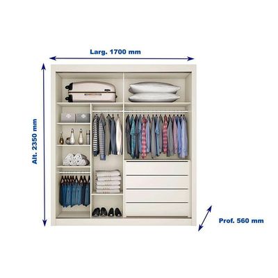 Guarda Roupa Casal 2 Portas de Correr e 4 Gavetas Zurique Braúna/Off White - Europa