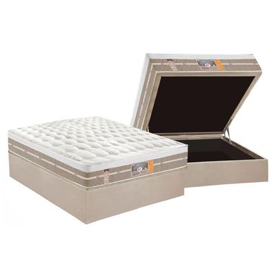 Cama Box Baú Casal: Colchão Molas Castor Pocket Silver Star Air One Face + Base Clean(138X188)