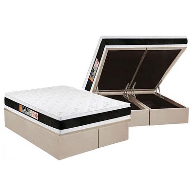 Cama Box Baú King: Colchão Espuma D45 Castor Black E White Air Double Face + Base Clean(193X203)