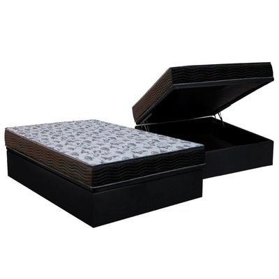 Cama Box Baú Casal: Colchão Espuma Ortobom D33 / Ep Iso 100 Ultra Firme + Base Black(138X188)