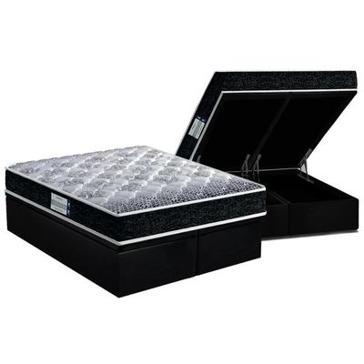 Cama Box Baú Queen: Colchão Espuma D33 Probel /Ep Tech1500 Double Face + Base Black(158X198)