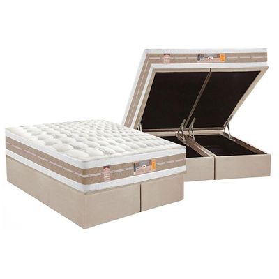 Cama Box Baú King: Colchão Molas Ensacadas Castor Silver Star Air Face+Base Clean(193X203)