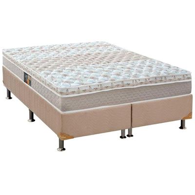 Cama Box Queen: Colchão Molas Ensacadas Castor Pocket Class + Base Crc Suede Clean(158X198)