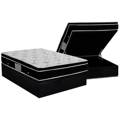 Cama Box Baú Casal: Colchão Molas Bonnel Ortobom Nanolastic Physical Spring + Base Black(138X188)
