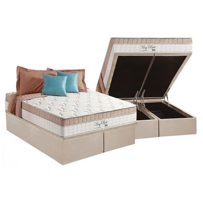 Cama Box Baú Queen: Colchão Molas Anjos Masterpocket Ensacadas King Best + Base Clean(158X198)