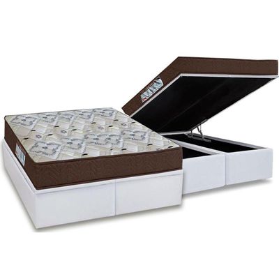 Cama Box Baú Queen: Colchão Espuma D45 Ortobom / Ep Iso 150 Mega Firme + Base White(158X198)