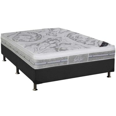 Cama Box Casal: Colchão Molas Pocket Ensacadas Castor Slx Grand Plush + Base Cinza(138X188)