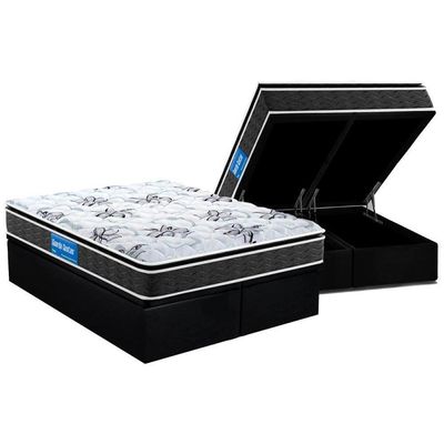 Cama Box Baú King Colchão Espuma D33 Probel Premium Extra Firme Pillow Top+Base Black(193X203)