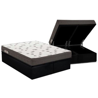 Cama Box Baú Queen: Colchão Espuma Ortobom D45 Light + Base Crc Courano Black(158X198)