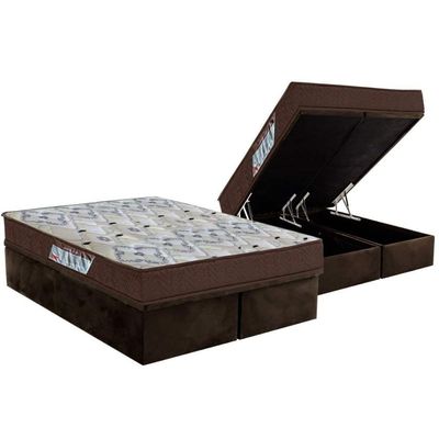 Cama Box Baú Queen: Colchão Espuma Ortobom D45 / Ep Iso 150 Mega Firme + Base Brown(158X198)