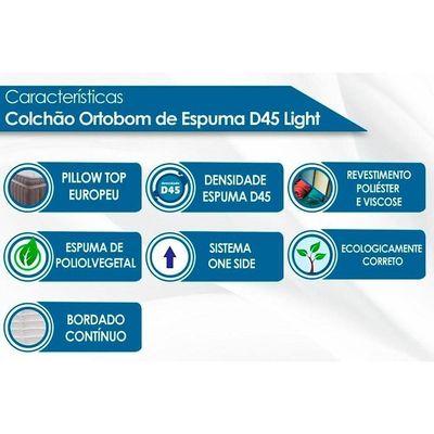 Cama Box Baú Queen: Colchão Espuma Ortobom D45 Light + Base Crc Courano Black(158X198)