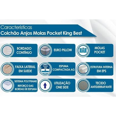 Cama Box Baú Casal: Colchão Molas Ensacadas Anjos Masterpocket King Best Clean + Base Clean(138X188)