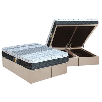 Cama Box Baú King: Colchão Molas Castor Bonnel System Class One Face + Base Crc Suede Clean(193X203)