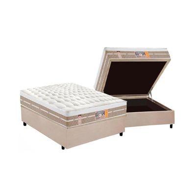 Cama Box Casal: Colchão Molas Castor Pocket Silver Star Air One Face + Base Crc Suede Clean(138X188)