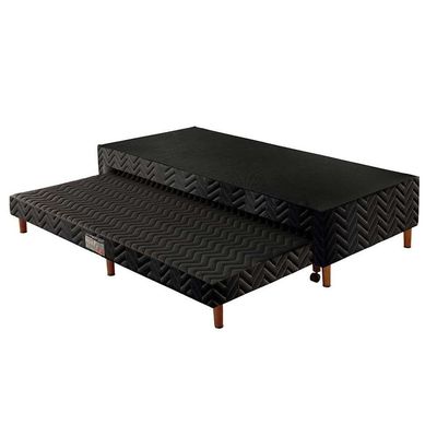 Cama Box c/Auxiliar Casal: Colchão Espuma Polar D20 Pérola Gray + Base CRC Suede Black(138x188)