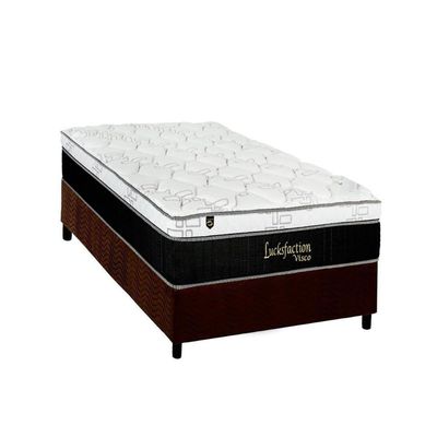 Cama Box Solteiro: Colchão Molas Ensacadas Luckspuma Lucksfaction Viscoelástico+Base Brown(88X188)