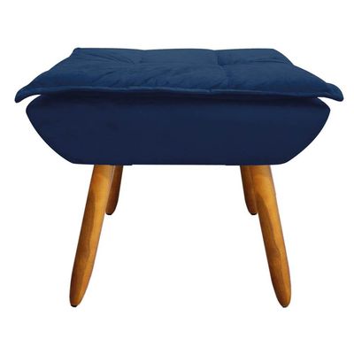 Kit 2 Puffs Opala Suede Azul Marinho Pés Palito Castanho