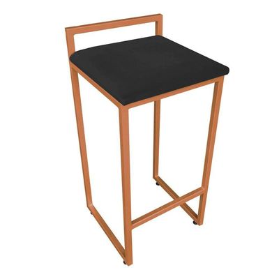 Banqueta Alta Lavínia Suede Preto Base Cobre