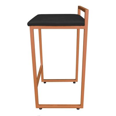 Banqueta Alta Lavínia Suede Preto Base Cobre