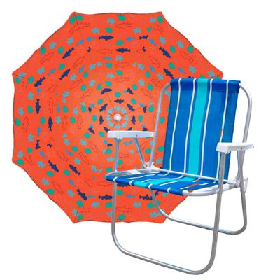 Kit Cadeira de Praia Alta Botafogo com Guarda-sol 150cm Mor Sortida