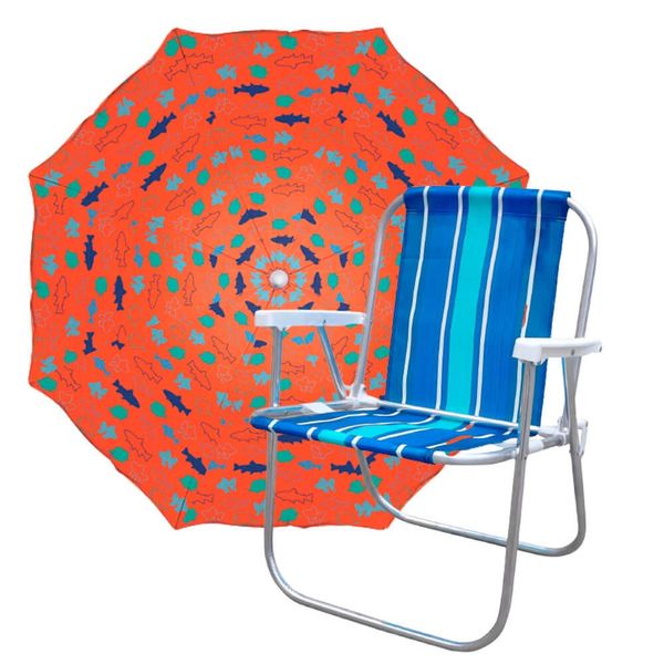 Kit Cadeira de Praia Alta Botafogo com Guarda-sol 150cm Mor Sortida