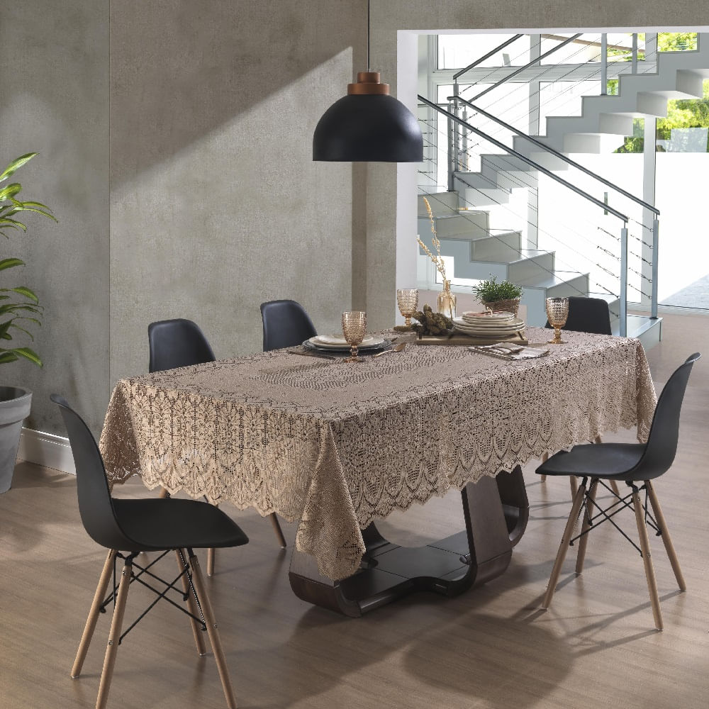 Toalha Mesa Retangular Renda Interlar Clássica Desert Arabesco 6 Lugares