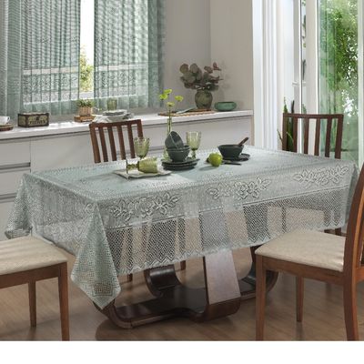 Toalha Mesa Retangular Renda Interlar Color Pistache 6 Lugares