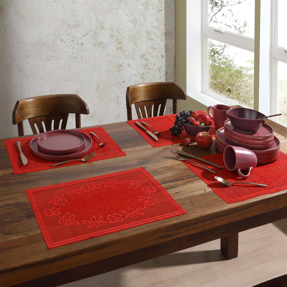 Jogo Americano Renda Interlar 4p Color Vermelho