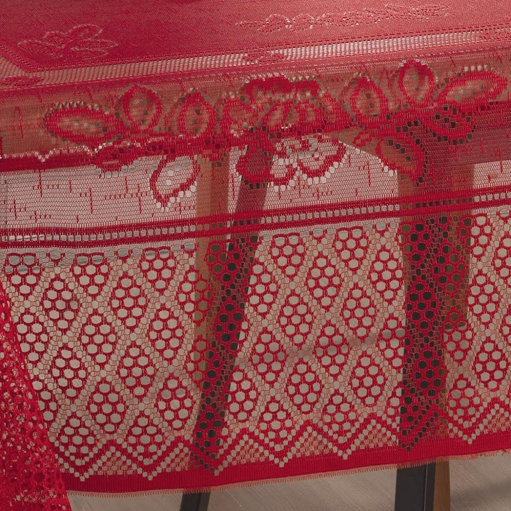Toalha Mesa Retangular Renda Interlar Color Vermelho 6 Lugares