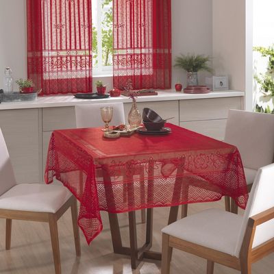 Toalha Mesa Quadrada Renda Interlar Color Vermelho 4 Lugares