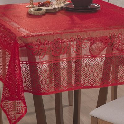 Toalha Mesa Quadrada Renda Interlar Color Vermelho 4 Lugares