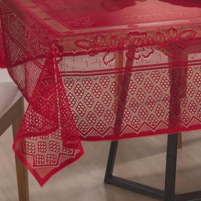 Toalha Mesa Retangular Renda Interlar Color Vermelho 6 Lugares