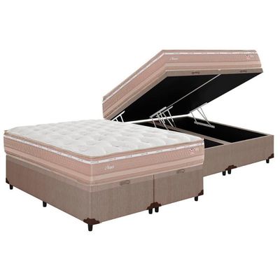 Cama Box Baú King: Colchão Molas Herval Maxspring Nesser + Base Crc Courano Clean(193X203)