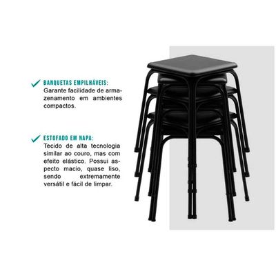 Kit 2 Banqueta de Cozinha 1748 2 Banquetas Preto - Carraro