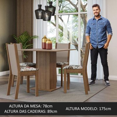 Conjunto Sala De Jantar Mesa Tampo De Madeira 4 Cadeiras Rustic/crema/hibiscos