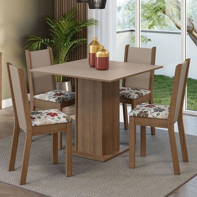 Conjunto Sala De Jantar Mesa Tampo De Madeira 4 Cadeiras Rustic/crema/hibiscos