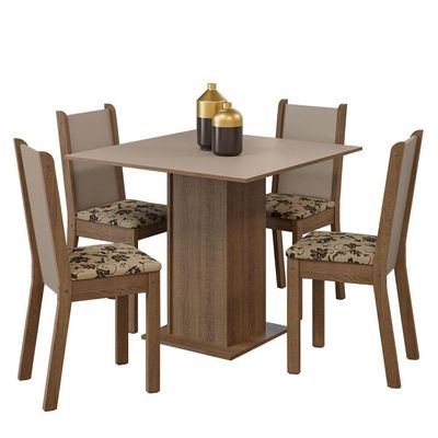 Conjunto Sala De Jantar Mesa Tampo De Madeira 4 Cadeiras Rustic/crema/bege Marrom