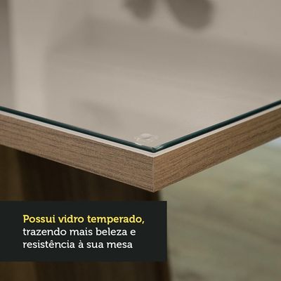 Conjunto Sala De Jantar Mesa Tampo De Vidro 4 Cadeiras Rustic/crema/bege Tifani