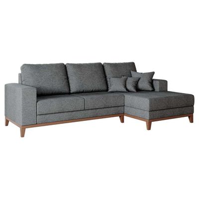 Sofá 4 Lugares Belgrado com Chaise Direito Linho Cinza 250 cm