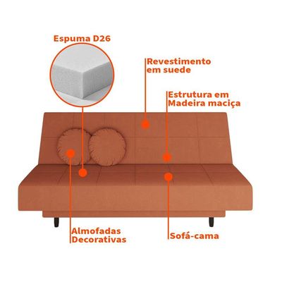 Sofá-Cama Casal 3 Lugares Jimmy Suede Terracota