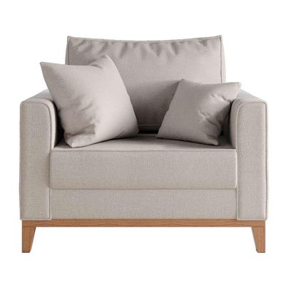 Poltrona Beny Pés e Base em Madeira Linho Cotton Cru