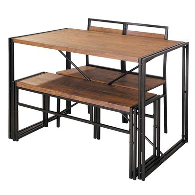 Conjunto de Mesa Wooden com 1 Banco e 2 Cadeiras Preto e Amêndoa