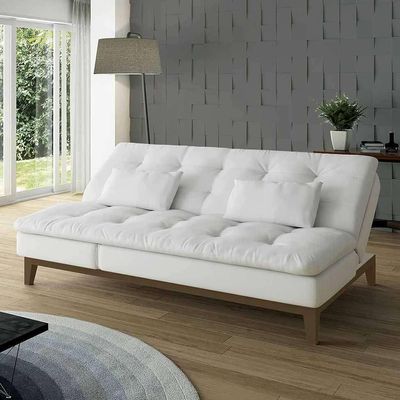Sofá-Cama 3 Lugares Casal Amanda com Pés de Madeira Branco